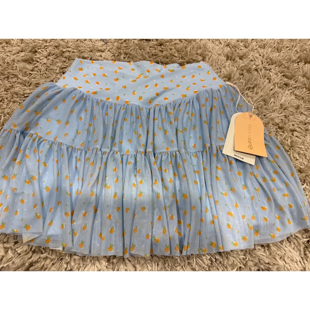 Blogilates Women Blue Orange Floral Mesh Tiered Ruffle Active Skort Medium NWT